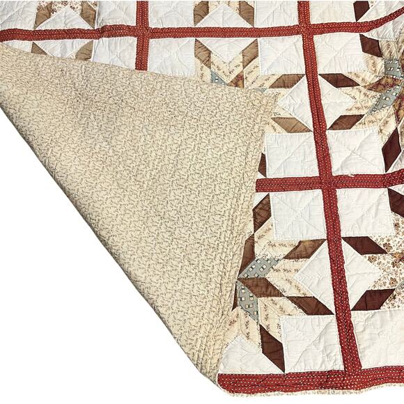 Antique Handmade Star Quilt 88 x 82 - Picture 2 of 8